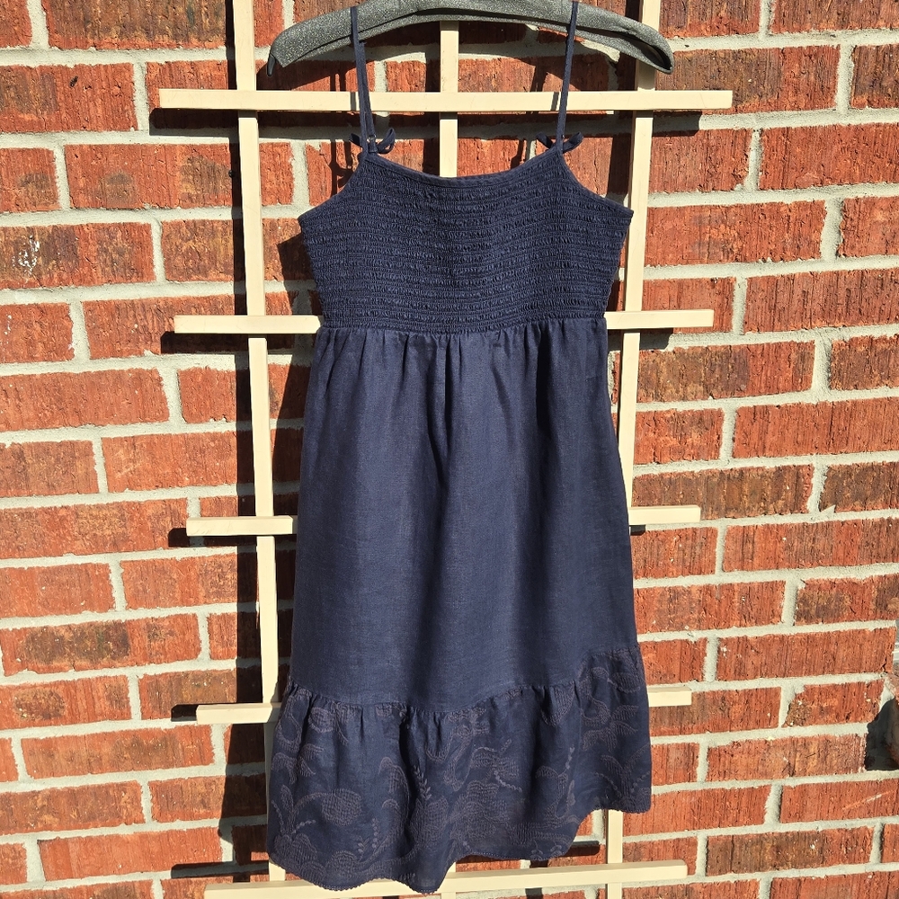 Juicy Couture Linen Navy Blue Embroidered Sundress Small